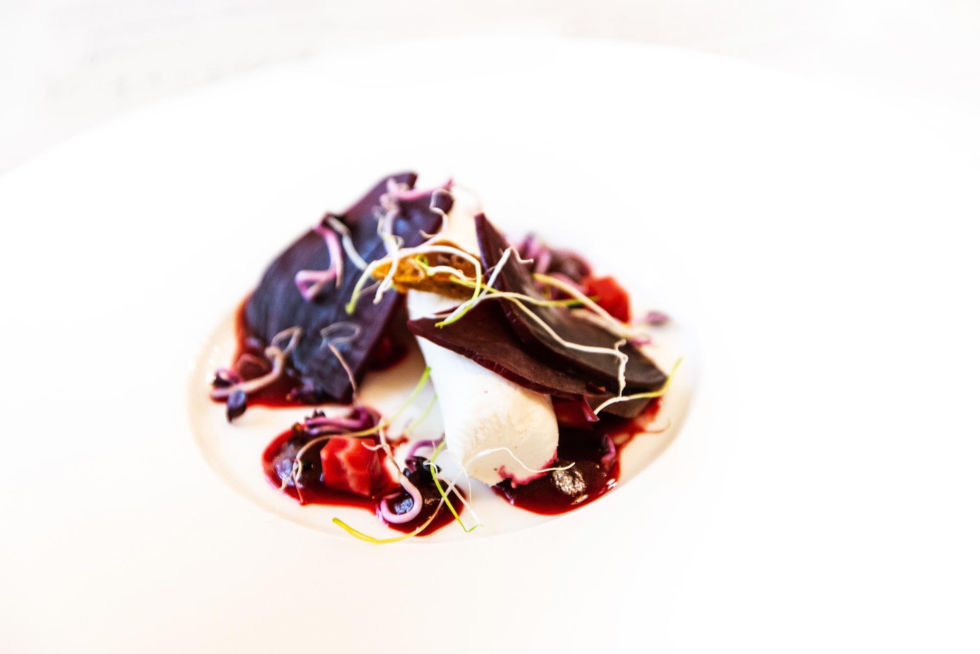 Close-up of plated modern cuisine